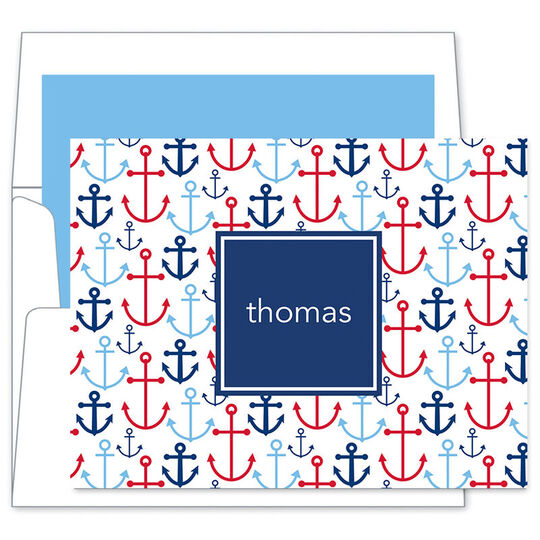 Blue Happy Anchors Foldover Note Cards